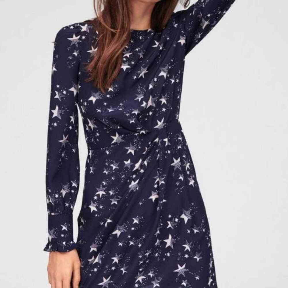 Tara Jarmon 100% Silk Women's Star Print Blue Dress Size 36